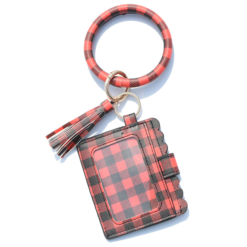 Wholesale Leopard Print PU Leather Tassel Bracelet Coin Purse Keychain